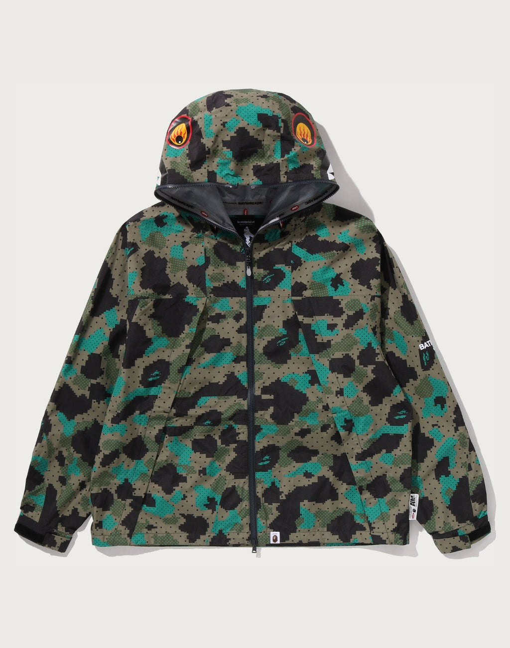 BAPE BY KAZUKI KURAISHI CAMO SHARK PACKABLE SNOWBOARD JACKET MENS