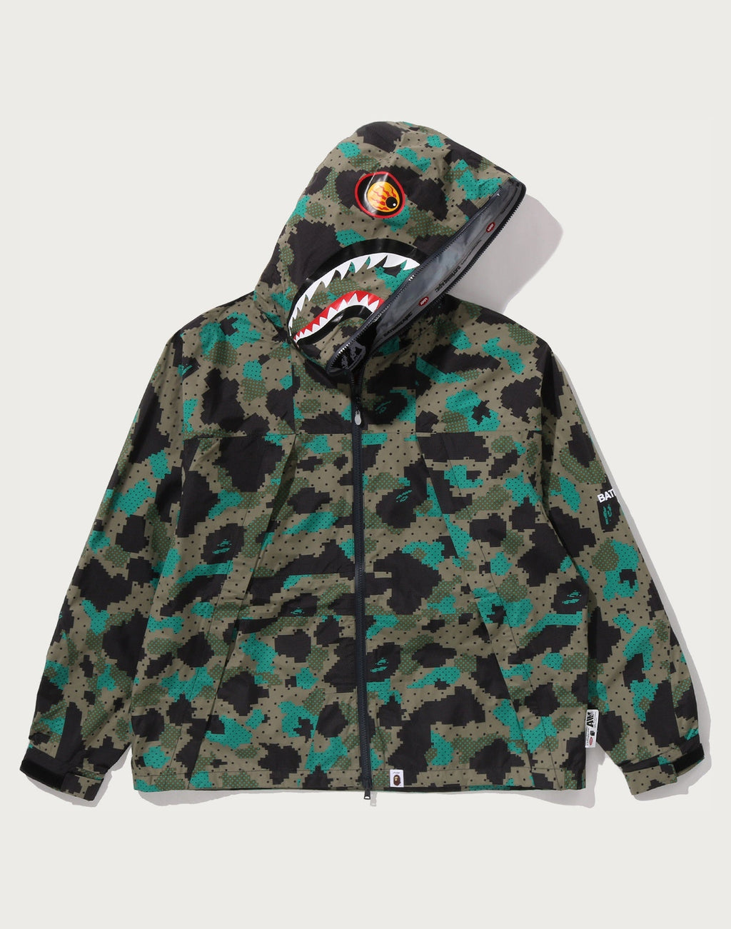BAPE BY KAZUKI KURAISHI CAMO SHARK PACKABLE SNOWBOARD JACKET MENS