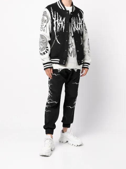 Haculla leather-sleeve varsity jacket