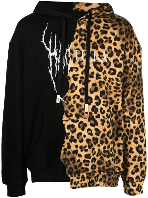 Haculla paneled leopard-print logo hoodie