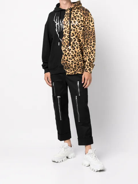 Haculla paneled leopard-print logo hoodie