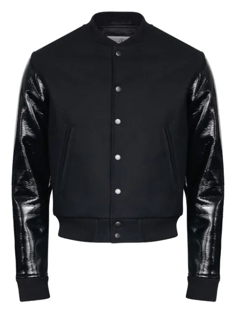 MM6 Maison Margiela leather-sleeve wool jacket