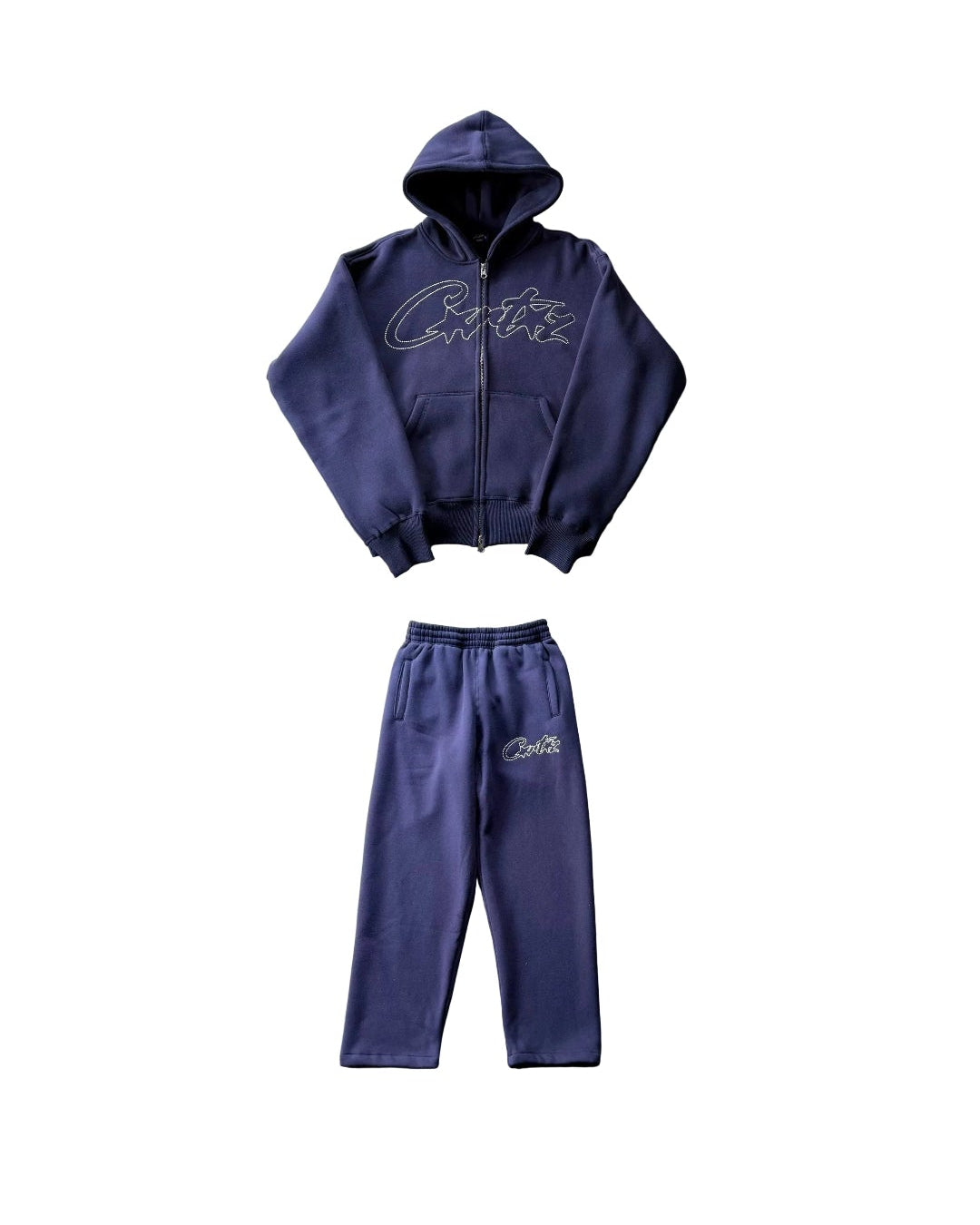 Corteiz Vibe Knit Cardigan Hoodie Set – Navy Blue