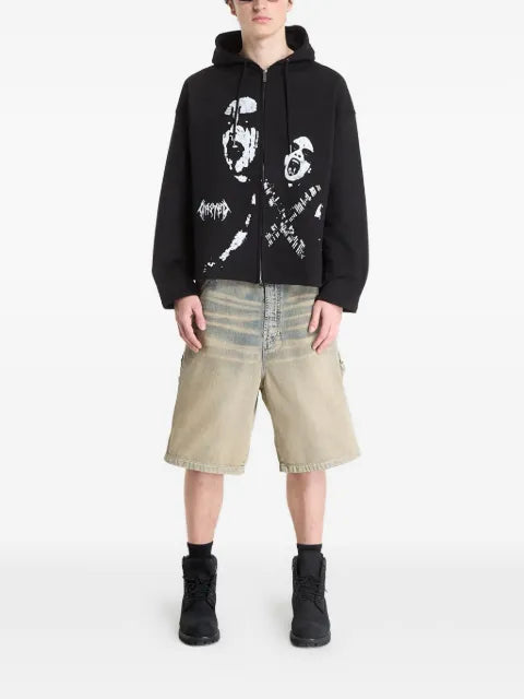 WASTED graphic-print zip-up hoodie