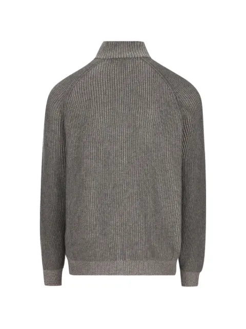 Brunello Cucinelli cashmere vanisé English Rib high-neck cardigan