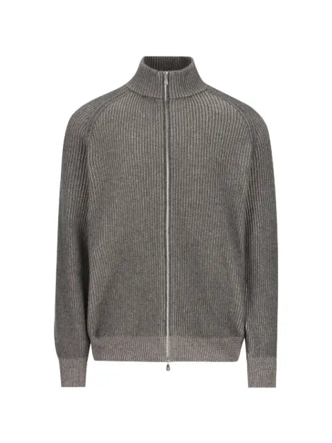 Brunello Cucinelli cashmere vanisé English Rib high-neck cardigan