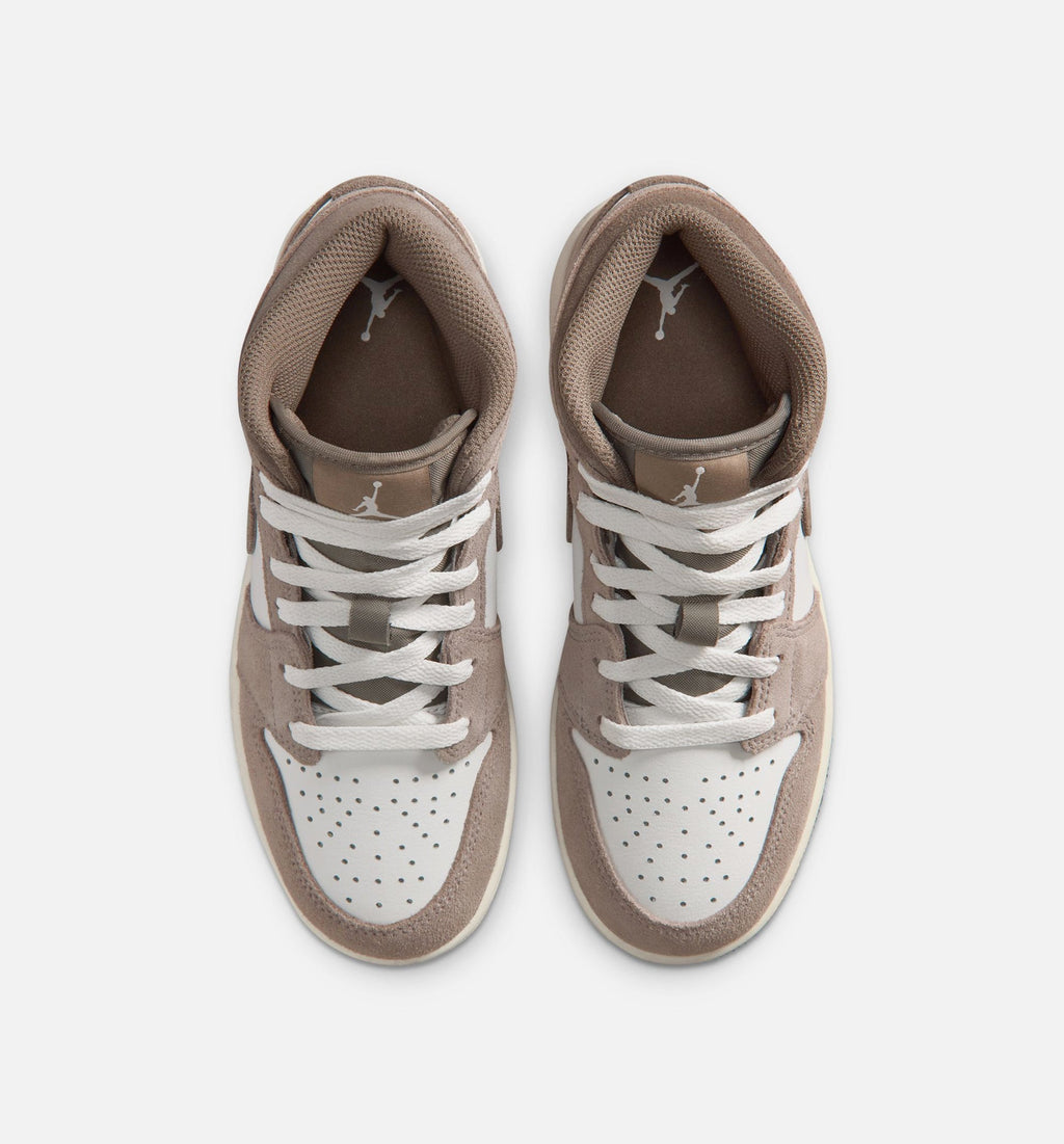 Air Jordan 1 Mid – Grade School Lifestyle Shoe in Enigma Stone/Olive Grey/Summit White