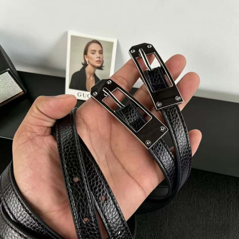 Litchi Grain Leather Belt Irregular Metal Buckle Minimalist Waist Belt