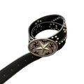 Vintage Western Star Leather Belt Enamel Flame Buckle Rivet Waist Belt