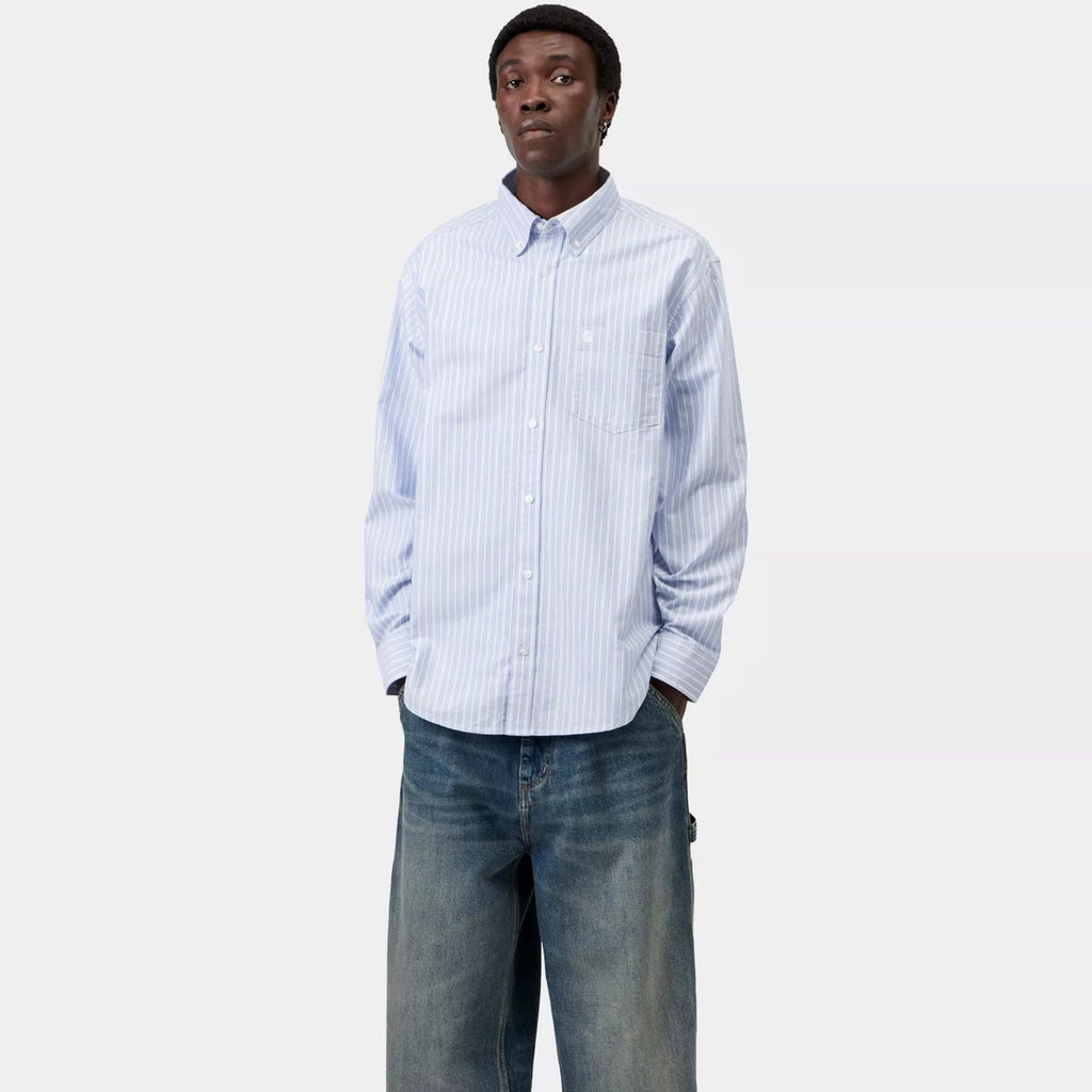 Carhartt WIP L/S Kanan Shirt: Kanan Stripe, Bleach