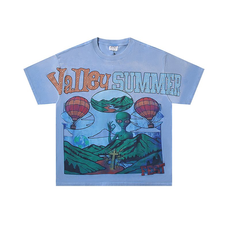 VALE USA Light Blue Rhinestone Graphic T-Shirt