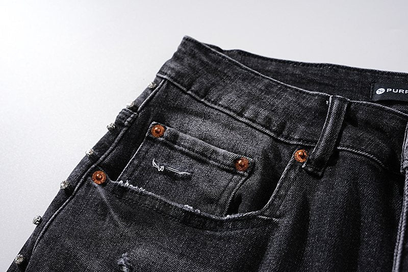 Purple Brand Black Distressed Studded Jeans