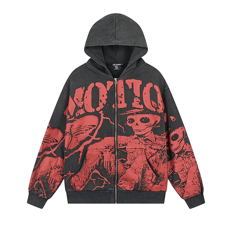 MIXED EMOTION Red Graphic Zip Hoodie