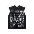 MAJESTIK Washed Black Studded Sleeveless T-Shirt