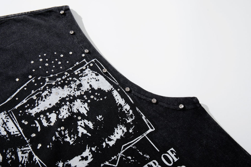 MAJESTIK Washed Black Studded Sleeveless T-Shirt