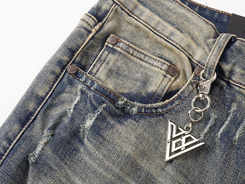 VALABASAS Washed Distressed Blue Jeans with Rear Patch