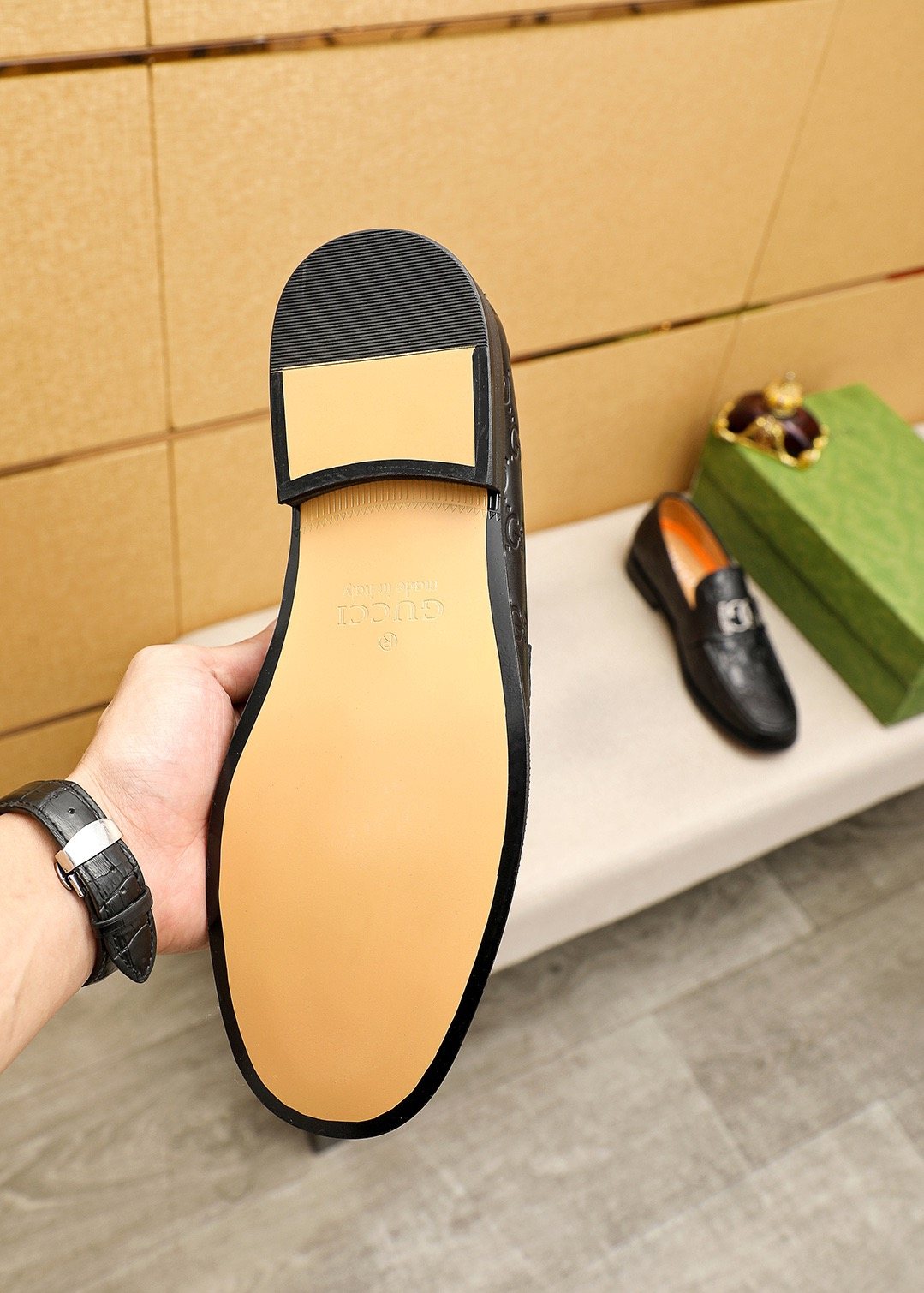 Gucci Black Embossed Leather Loafers - Low-Profile Black Sole