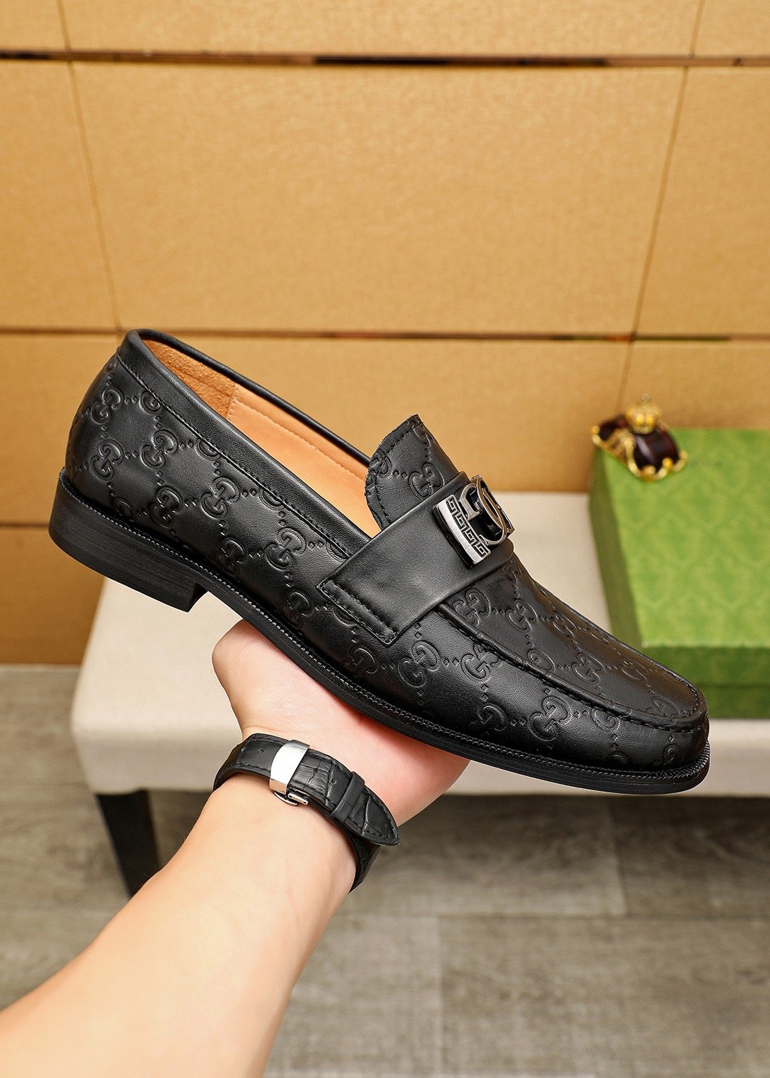 Gucci Black Embossed Leather Loafers - Low-Profile Black Sole
