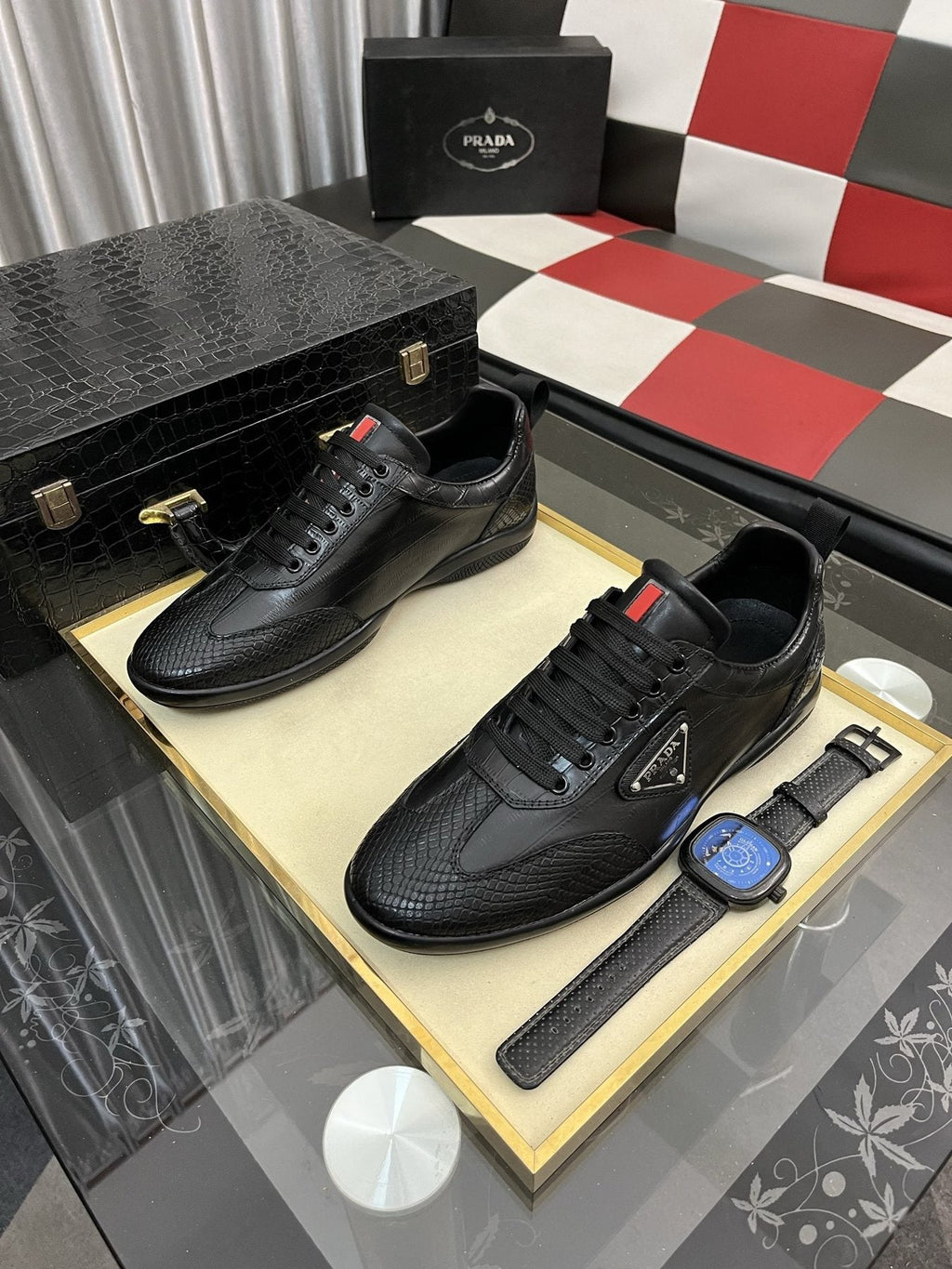 Prada Black Textured Low-Top Sneakers