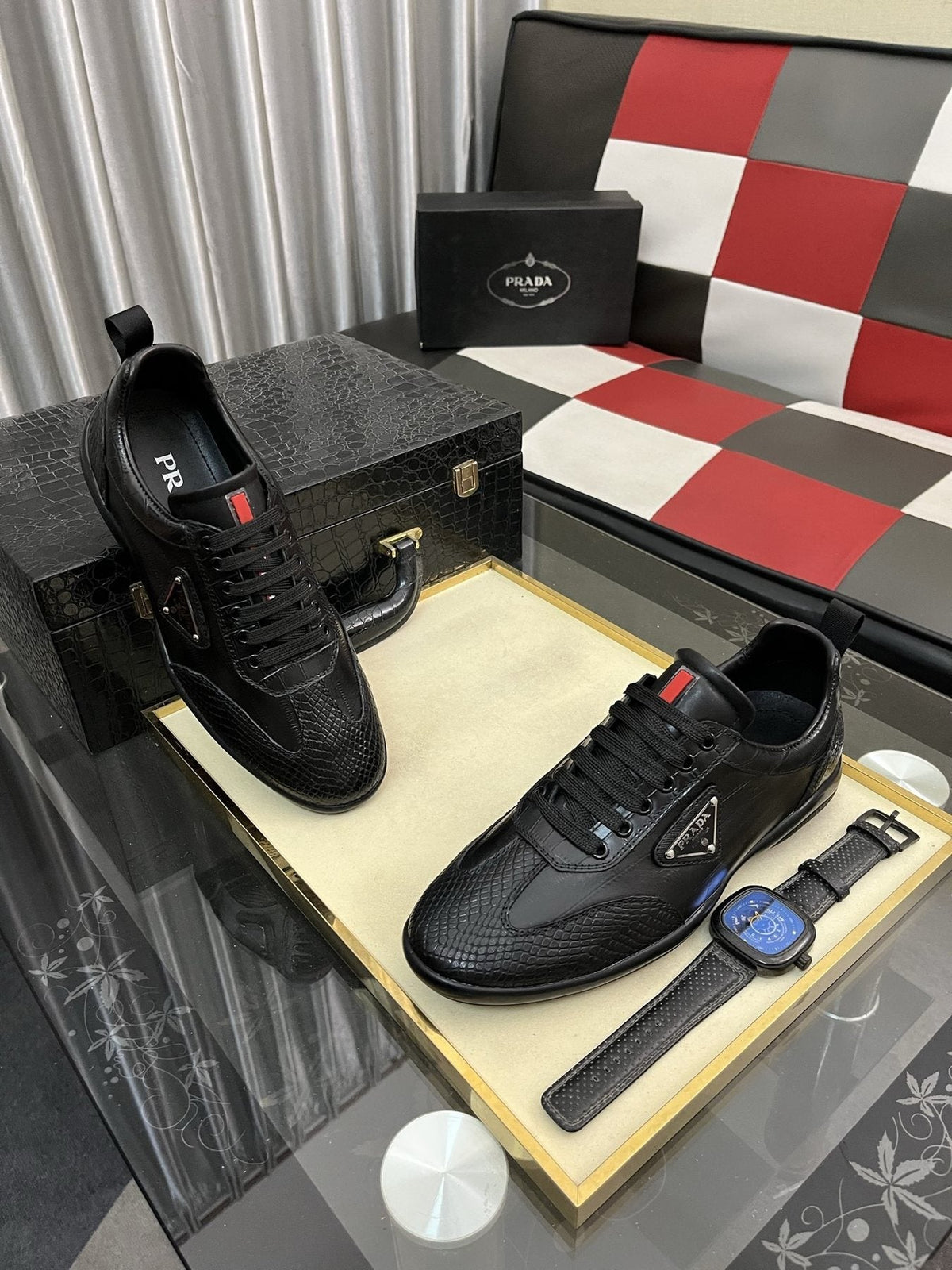 Prada Black Textured Low-Top Sneakers