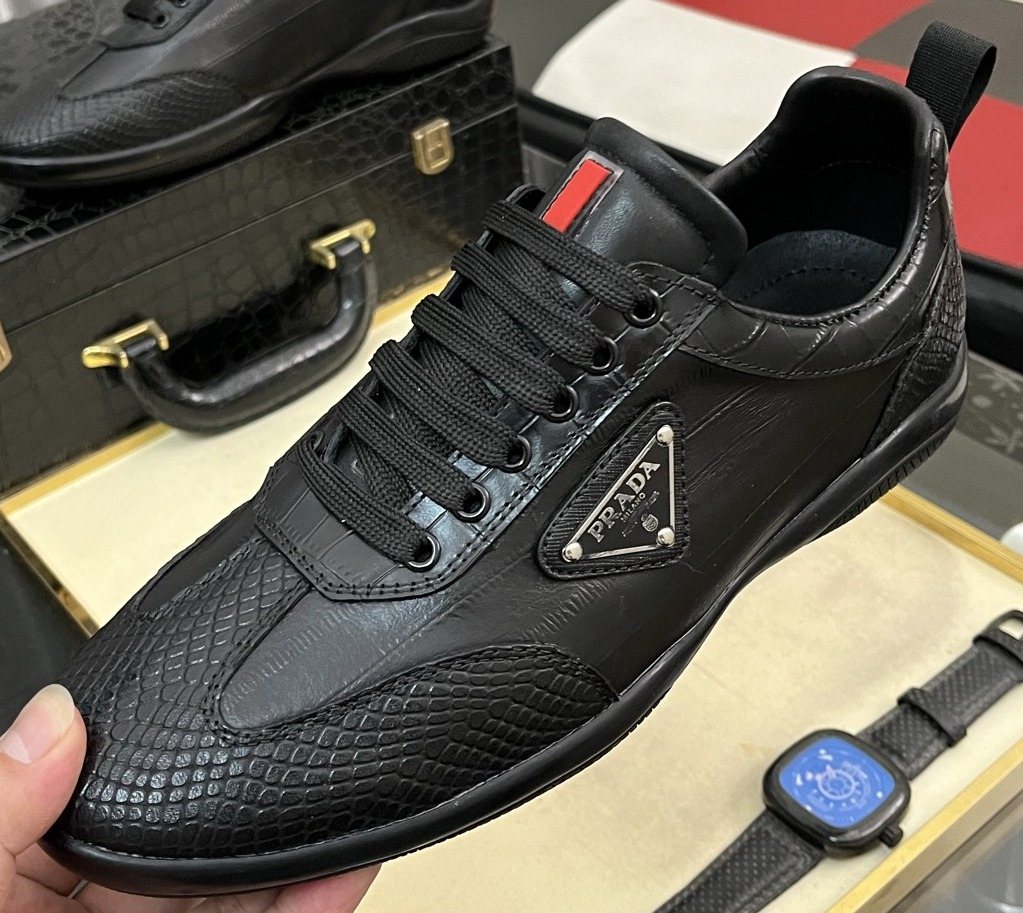 Prada Black Textured Low-Top Sneakers