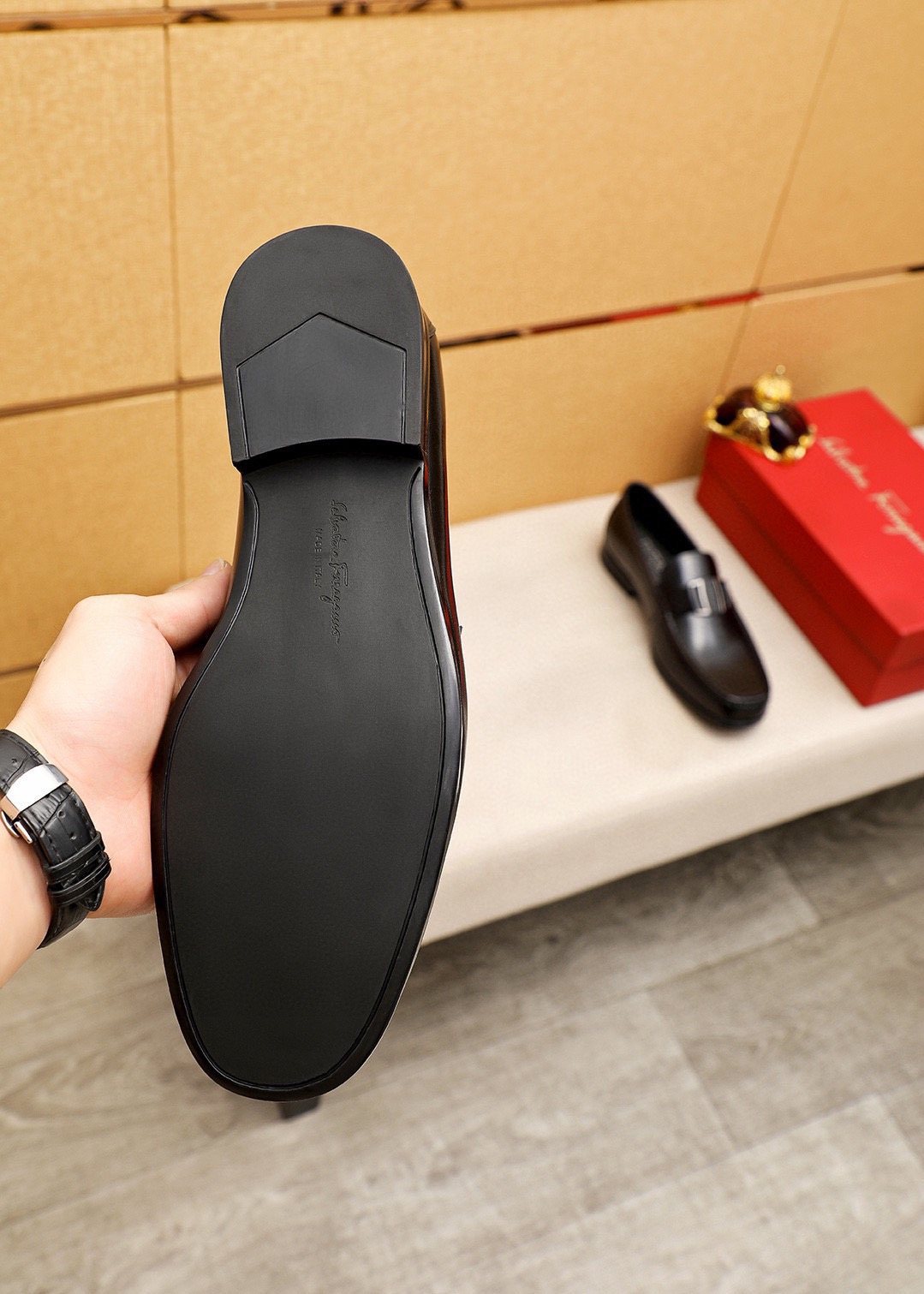 Ferragamo Black Buckle Loafers - Smooth Leather Upper, Rubber Outsole