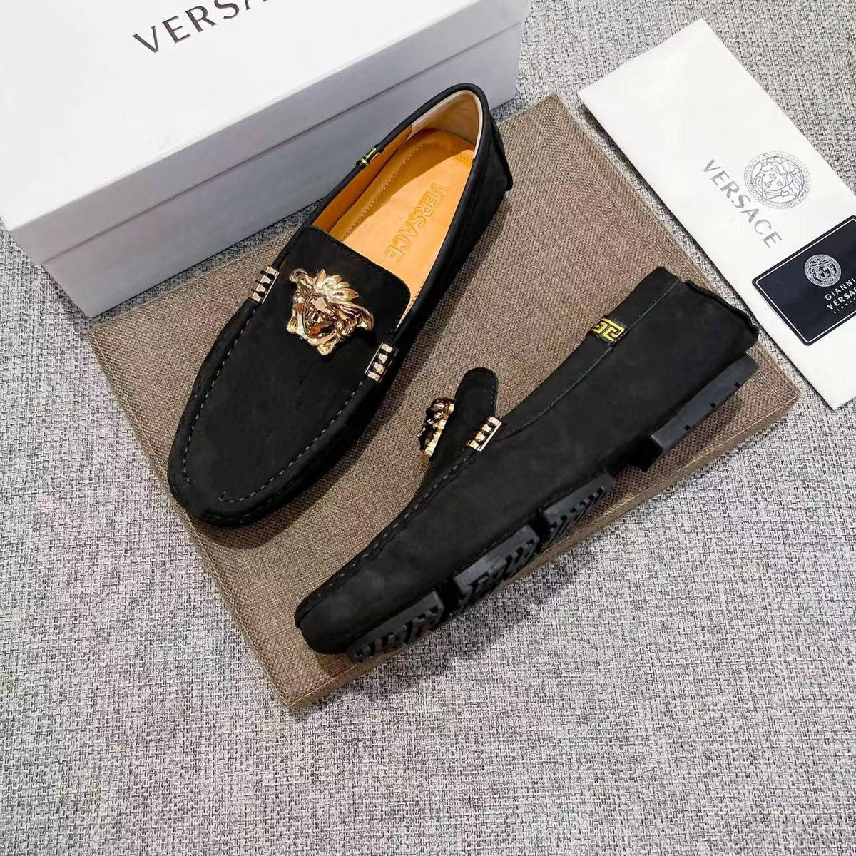 Versace Men's Black Gold Medusa Loafers