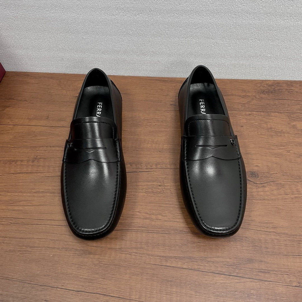 Ferragamo Men's Black Leather Driving Shoes