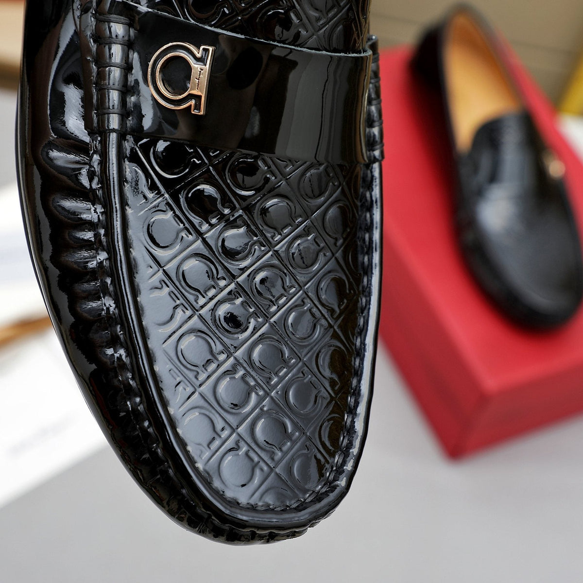 Ferragamo Men's Black Metal-Strap Loafers