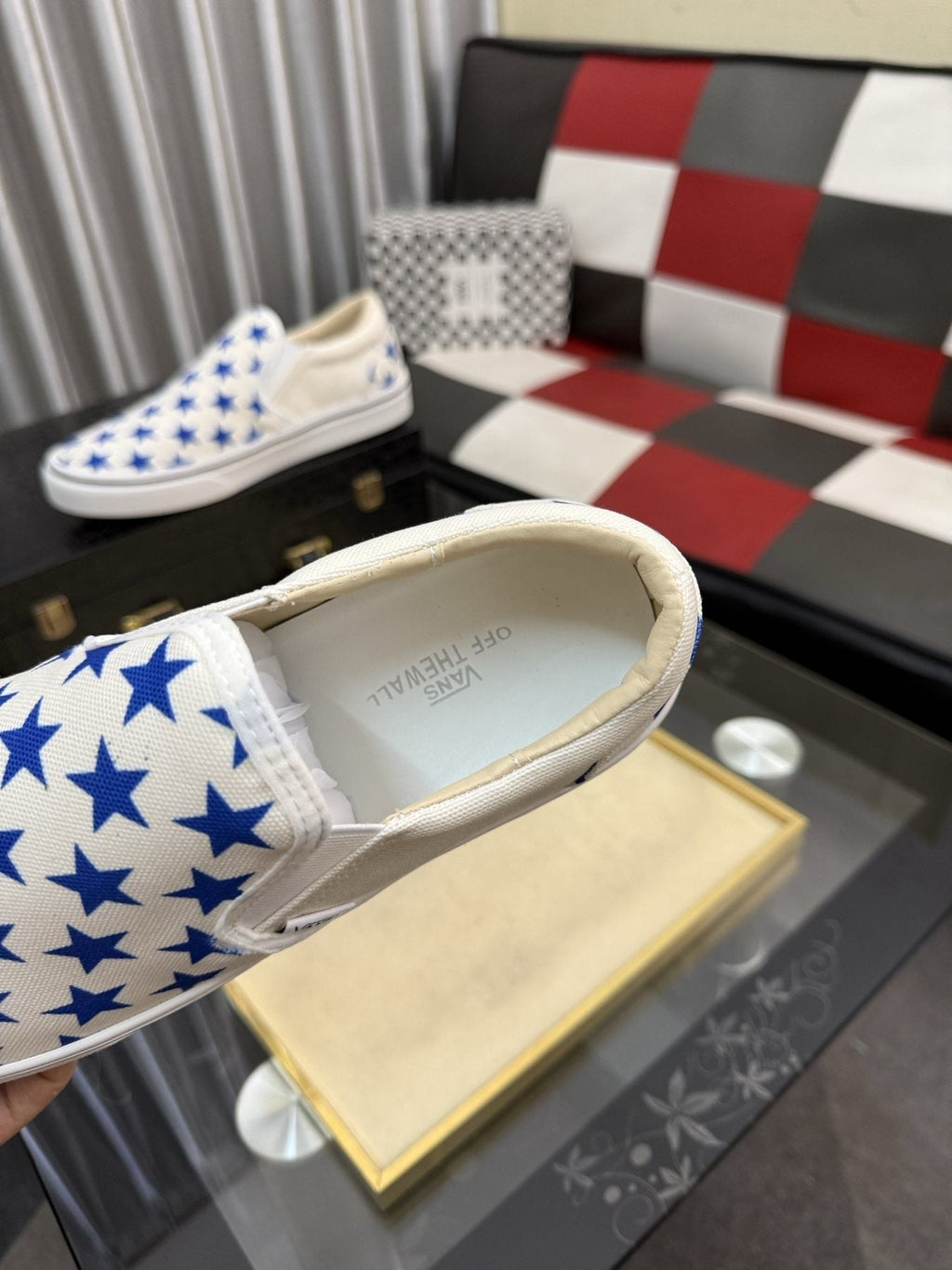 Vans Blue Star Print Slip-On Sneakers