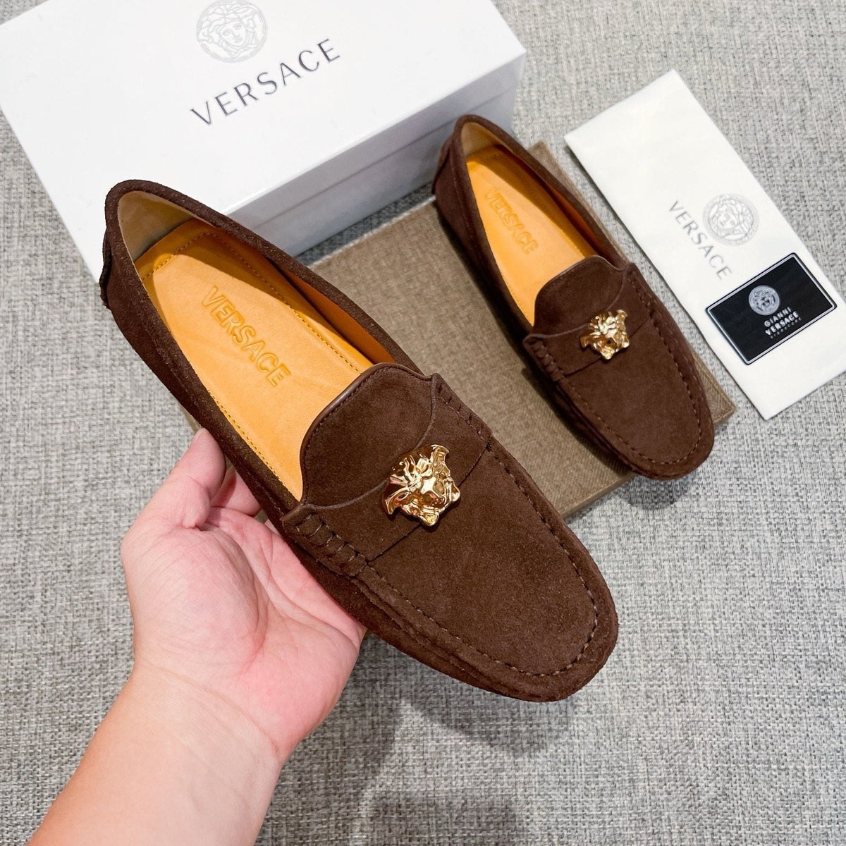 Versace Men's Brown Suede-Texture Loafers