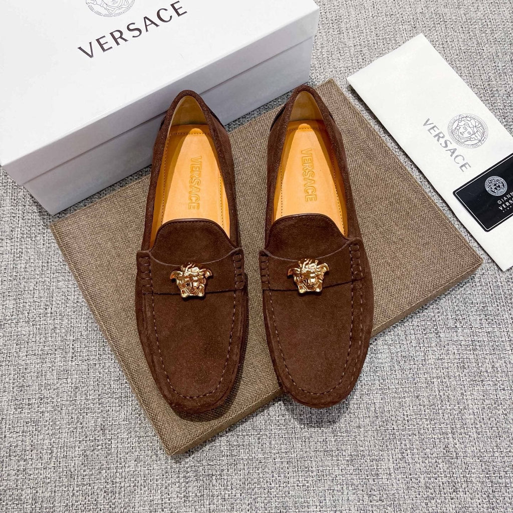 Versace Men's Brown Suede-Texture Loafers