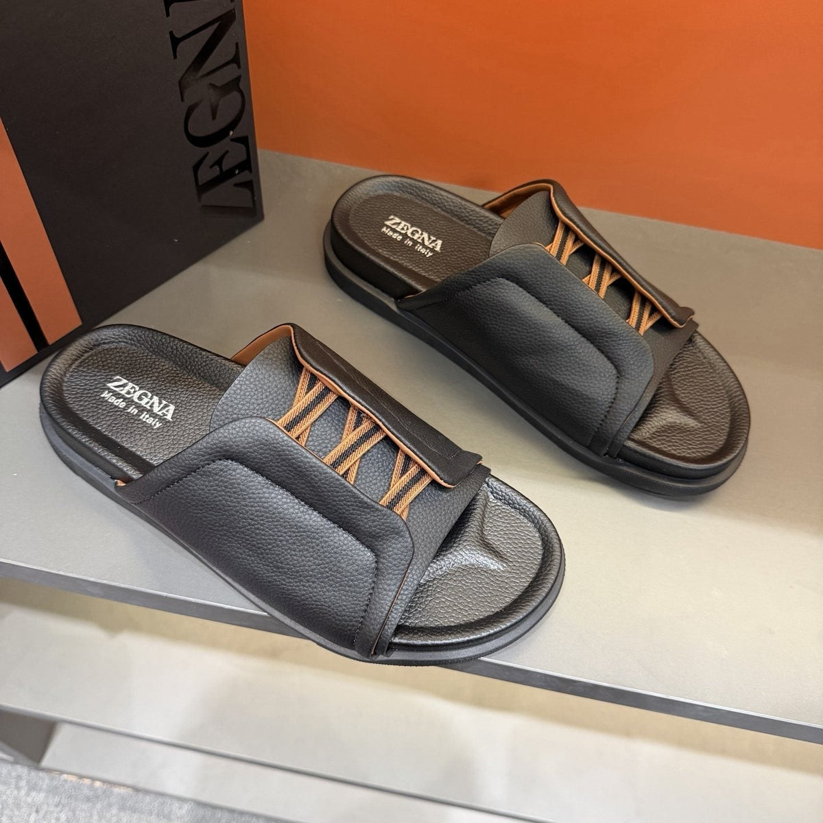 Zegna Men's Lattice Strap Slide Sandals