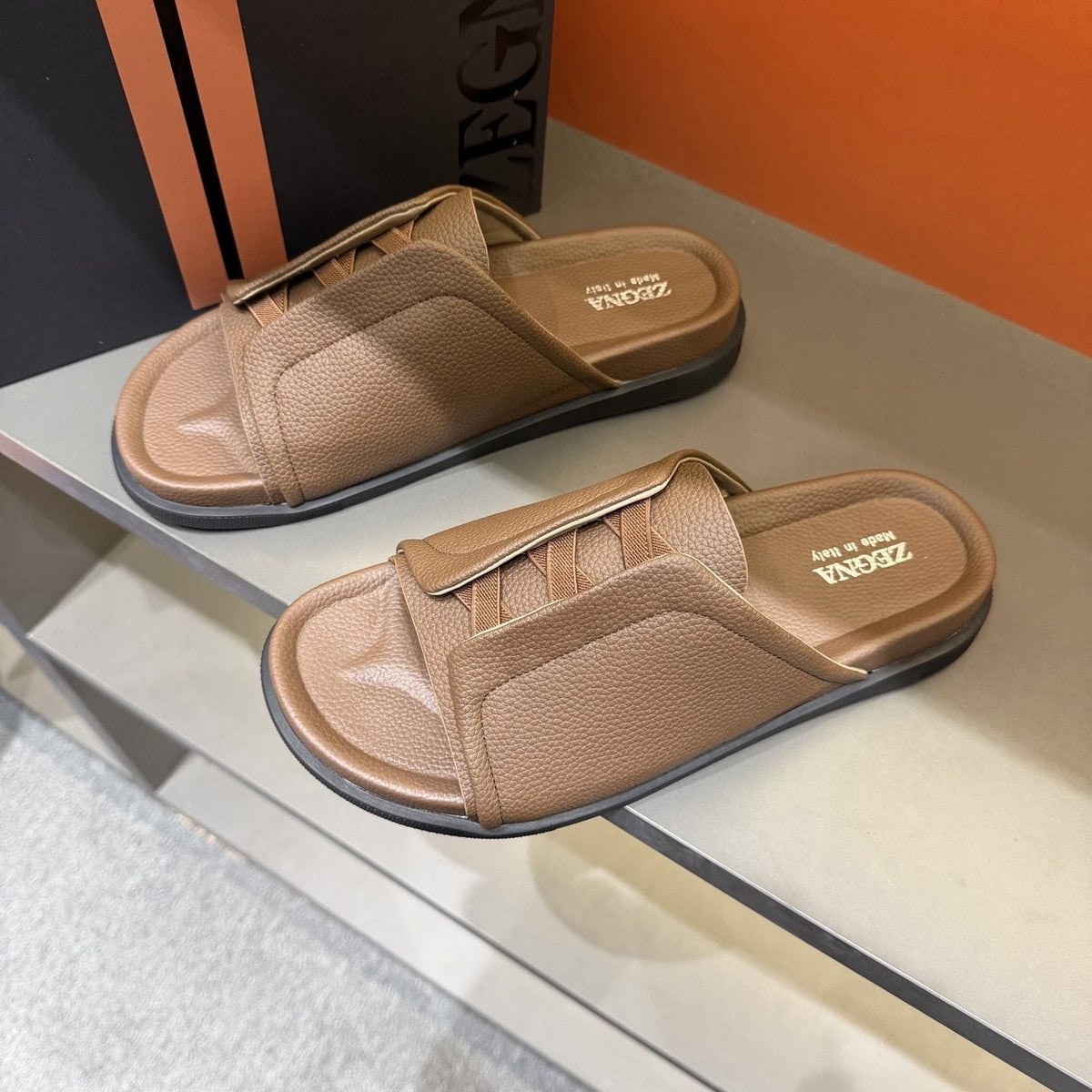 Zegna Men's Lattice Strap Slide Sandals
