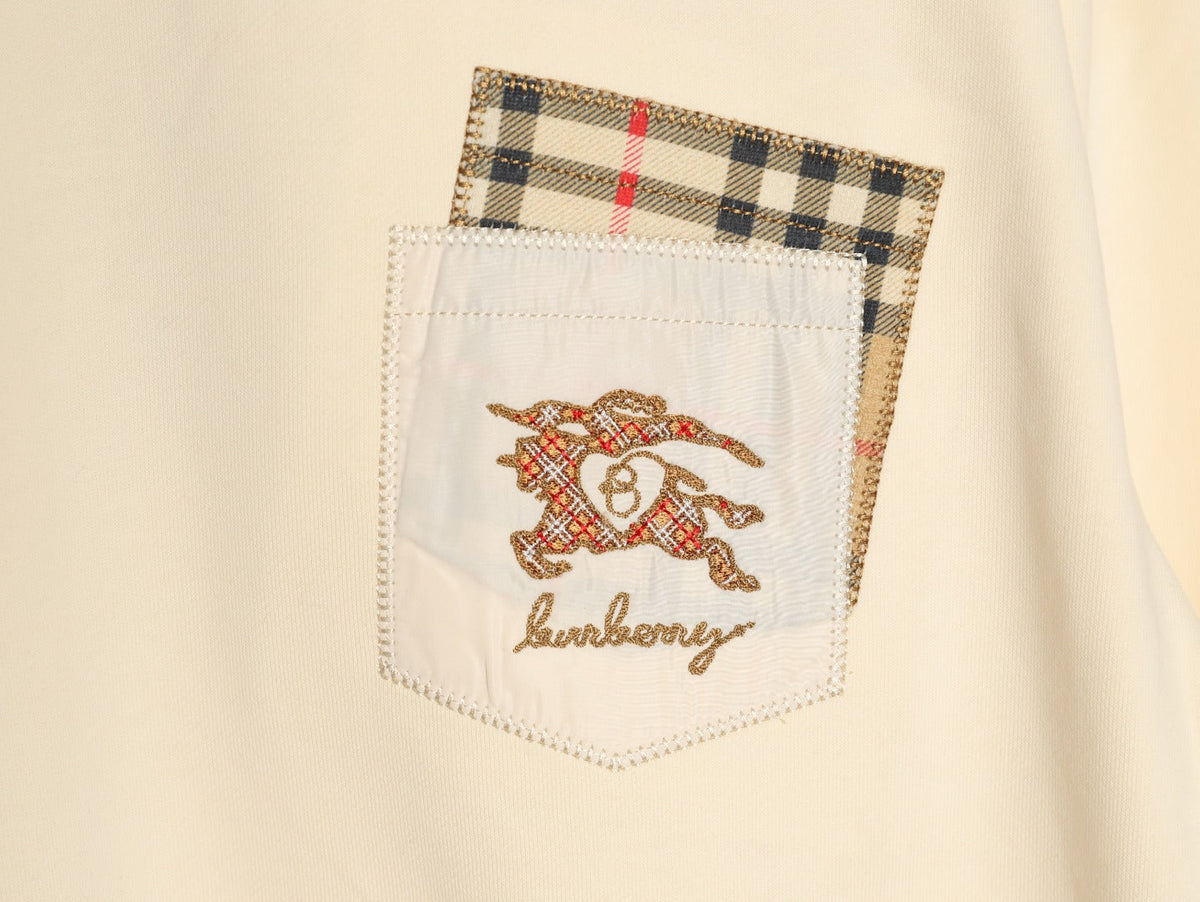 Burberry Check-Trim Embroidered Pocket Crewneck Sweatshirt