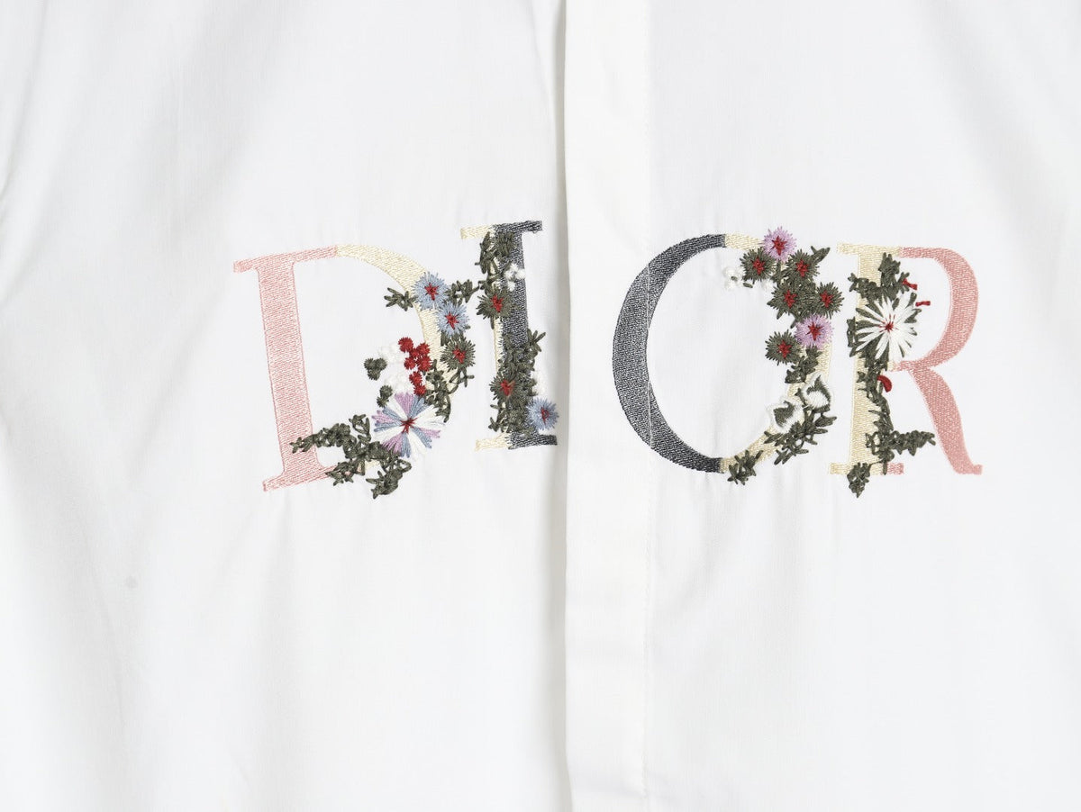Dior Floral-Detail Logo Long-Sleeve Shirt - White