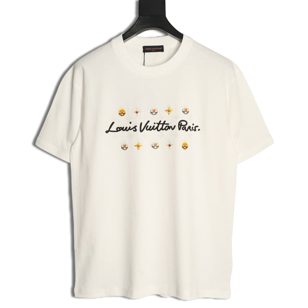 Louis Vuitton Paris Lettering and Daisy-Style Motif T-Shirt - Cream